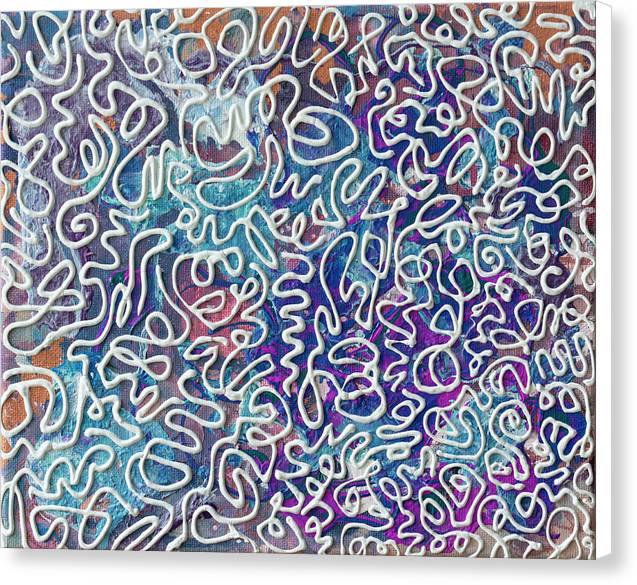 Golden Skabetti is an emotional artwork, a Heartwork, by Kristen Avolio a textured white line squiggle pattern over a colorful background.